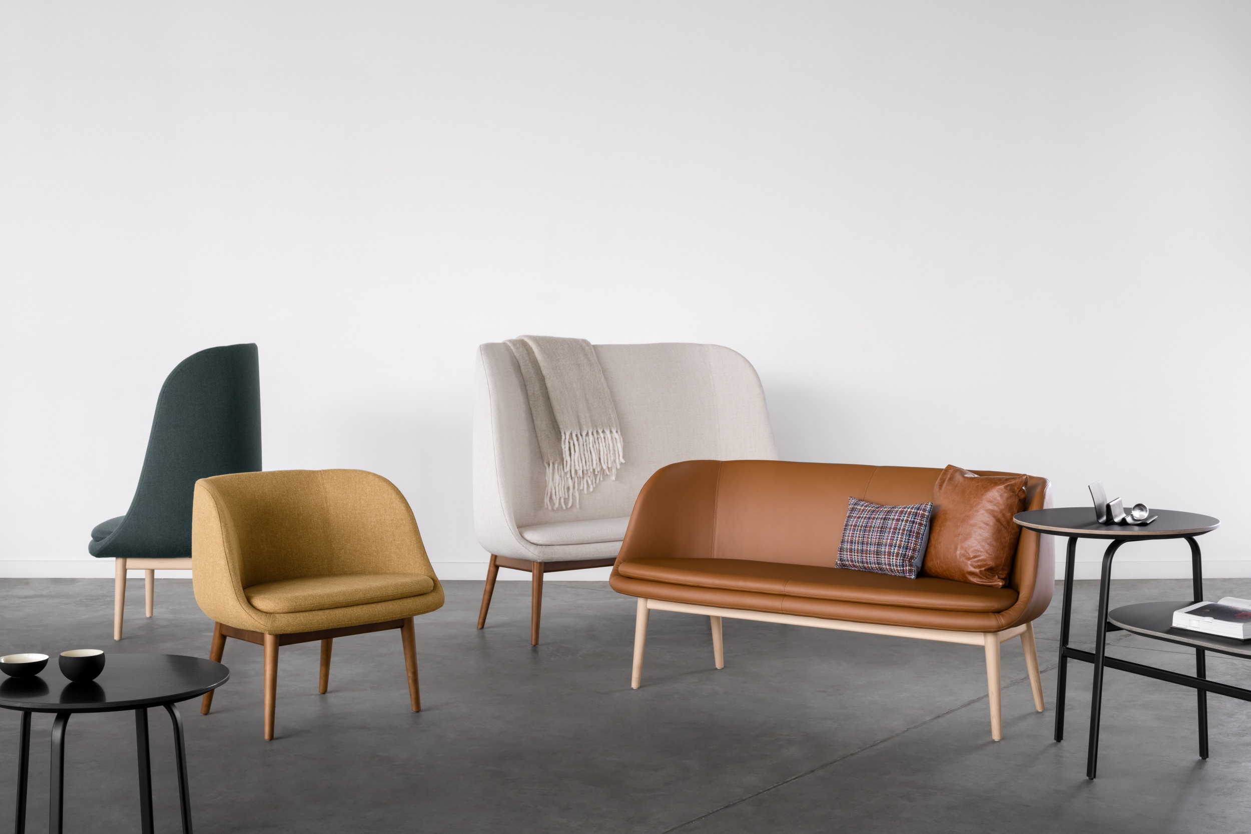 Park seating collection arranged in a modern studio
